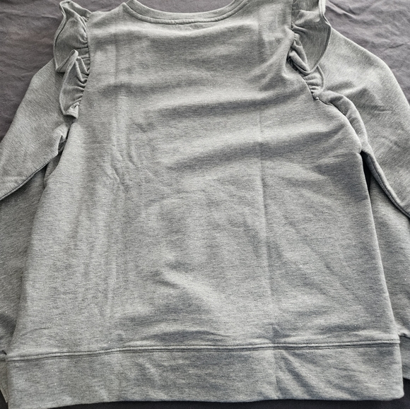 J CREW GRAY SWEATER RUFFLED SHOLDERS SILVER GLITTER WOMENS SMALL NWT - Picture 6 of 7